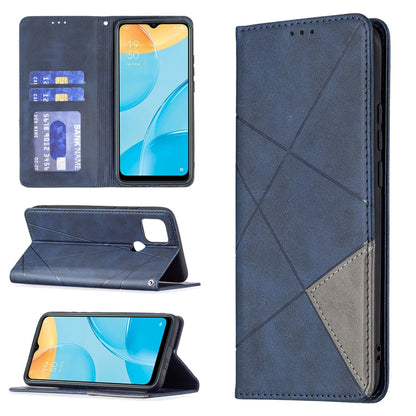 For OPPO A15 Rhombus Texture Horizontal Flip Magnetic Leather Case with Holder & Card Slots(Blue) by buy2fix