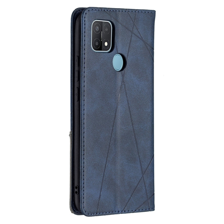 For OPPO A15 Rhombus Texture Horizontal Flip Magnetic Leather Case with Holder & Card Slots(Blue) by buy2fix