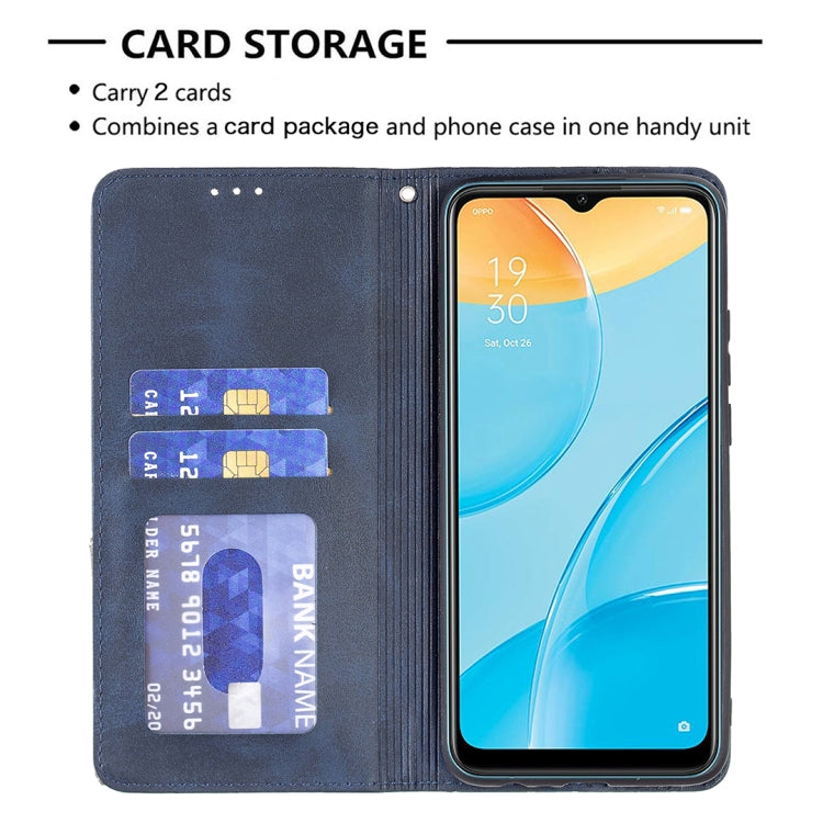 For OPPO A15 Rhombus Texture Horizontal Flip Magnetic Leather Case with Holder & Card Slots(Blue) by buy2fix