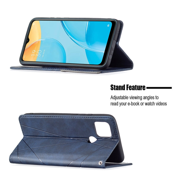 For OPPO A15 Rhombus Texture Horizontal Flip Magnetic Leather Case with Holder & Card Slots(Blue) by buy2fix