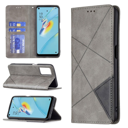 For OPPO A54 4G / A55 5G Rhombus Texture Horizontal Flip Magnetic Leather Case with Holder & Card Slots(Grey) by buy2fix