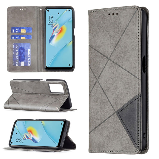 For OPPO A54 4G / A55 5G Rhombus Texture Horizontal Flip Magnetic Leather Case with Holder & Card Slots(Grey) by buy2fix
