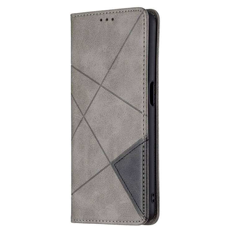 For OPPO A54 4G / A55 5G Rhombus Texture Horizontal Flip Magnetic Leather Case with Holder & Card Slots(Grey) by buy2fix