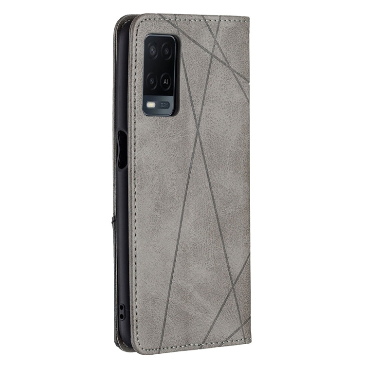 For OPPO A54 4G / A55 5G Rhombus Texture Horizontal Flip Magnetic Leather Case with Holder & Card Slots(Grey) by buy2fix
