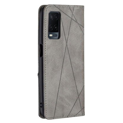 For OPPO A54 4G / A55 5G Rhombus Texture Horizontal Flip Magnetic Leather Case with Holder & Card Slots(Grey) by buy2fix