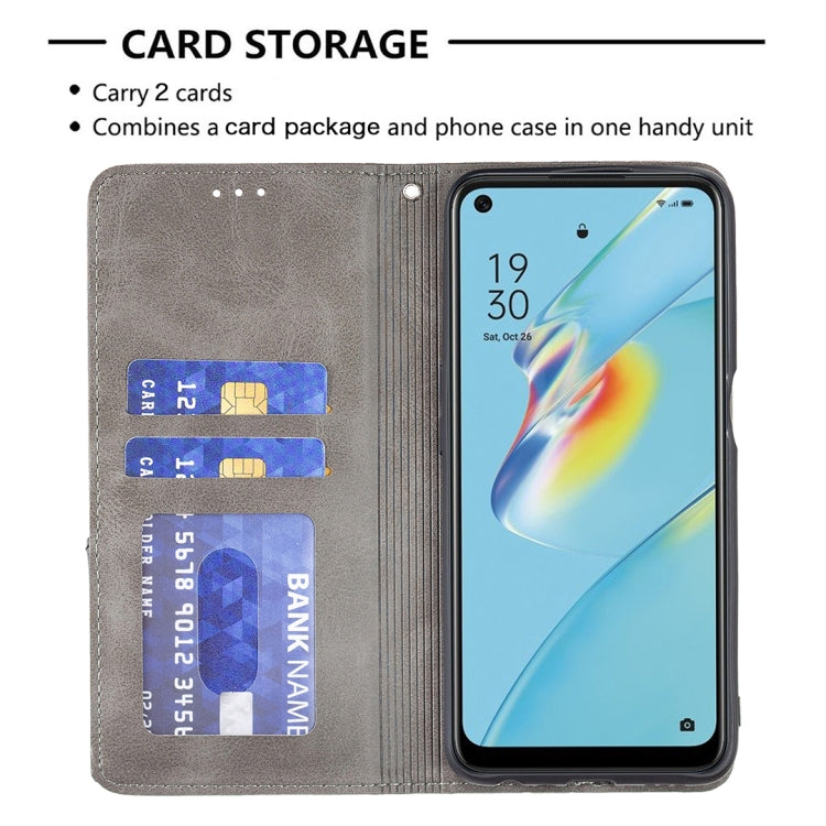For OPPO A54 4G / A55 5G Rhombus Texture Horizontal Flip Magnetic Leather Case with Holder & Card Slots(Grey) by buy2fix