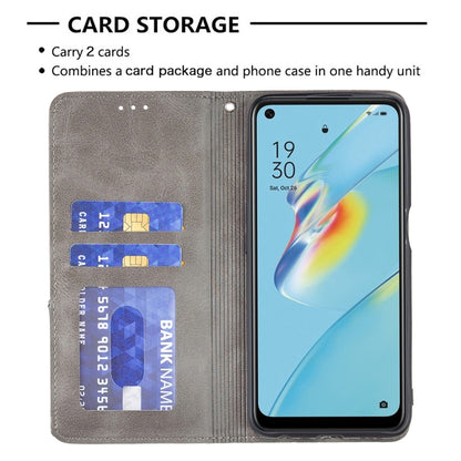 For OPPO A54 4G / A55 5G Rhombus Texture Horizontal Flip Magnetic Leather Case with Holder & Card Slots(Grey) by buy2fix