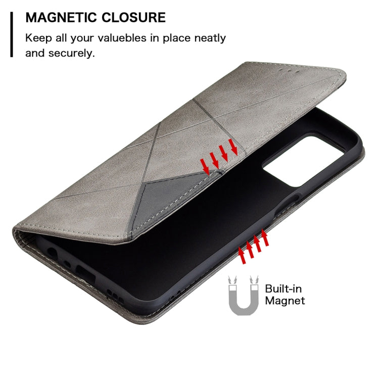 For OPPO A54 4G / A55 5G Rhombus Texture Horizontal Flip Magnetic Leather Case with Holder & Card Slots(Grey) by buy2fix