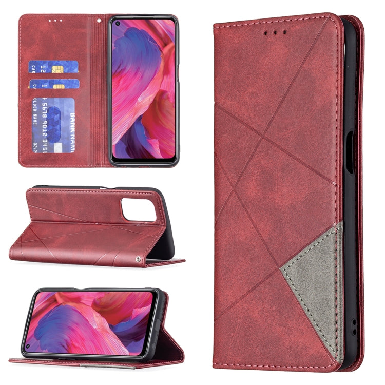 For OPPO A74 5G / A93 5G / A54 5G Rhombus Texture Horizontal Flip Magnetic Leather Case with Holder & Card Slots(Red) by buy2fix