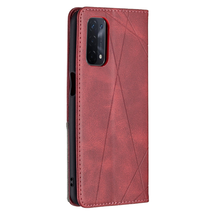 For OPPO A74 5G / A93 5G / A54 5G Rhombus Texture Horizontal Flip Magnetic Leather Case with Holder & Card Slots(Red) by buy2fix