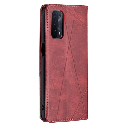 For OPPO A74 5G / A93 5G / A54 5G Rhombus Texture Horizontal Flip Magnetic Leather Case with Holder & Card Slots(Red) by buy2fix