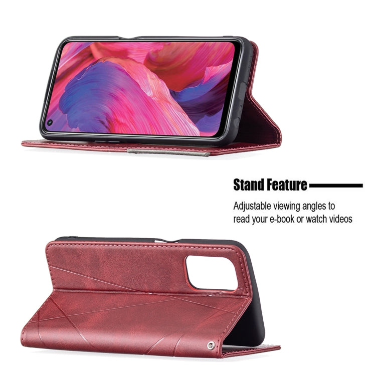 For OPPO A74 5G / A93 5G / A54 5G Rhombus Texture Horizontal Flip Magnetic Leather Case with Holder & Card Slots(Red) by buy2fix