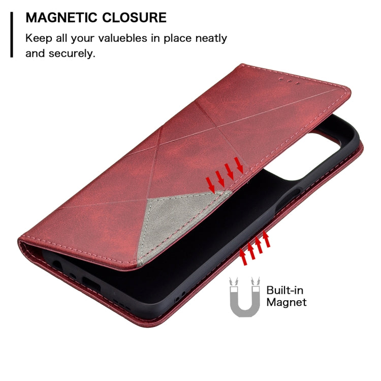 For OPPO A74 5G / A93 5G / A54 5G Rhombus Texture Horizontal Flip Magnetic Leather Case with Holder & Card Slots(Red) by buy2fix