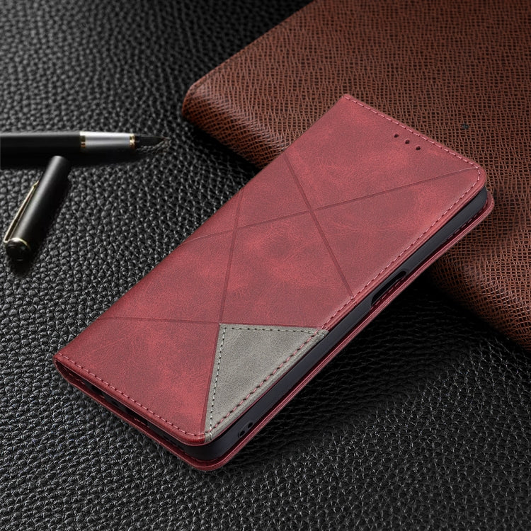 For OPPO A74 5G / A93 5G / A54 5G Rhombus Texture Horizontal Flip Magnetic Leather Case with Holder & Card Slots(Red) by buy2fix