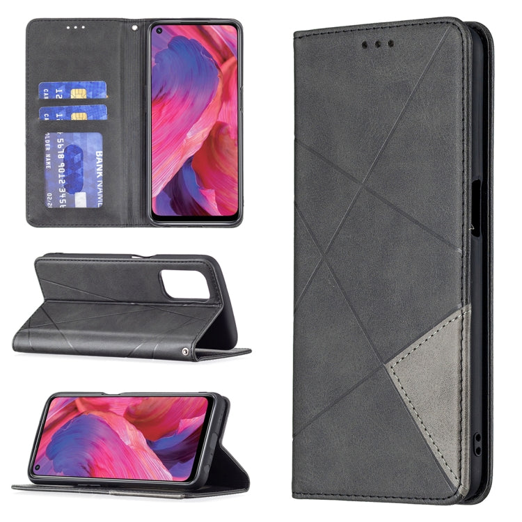 For OPPO A74 5G / A93 5G / A54 5G Rhombus Texture Horizontal Flip Magnetic Leather Case with Holder & Card Slots(Black) by buy2fix