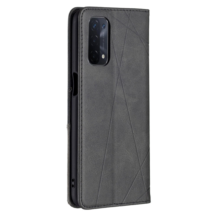 For OPPO A74 5G / A93 5G / A54 5G Rhombus Texture Horizontal Flip Magnetic Leather Case with Holder & Card Slots(Black) by buy2fix
