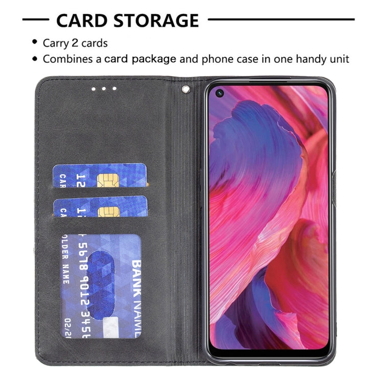 For OPPO A74 5G / A93 5G / A54 5G Rhombus Texture Horizontal Flip Magnetic Leather Case with Holder & Card Slots(Black) by buy2fix