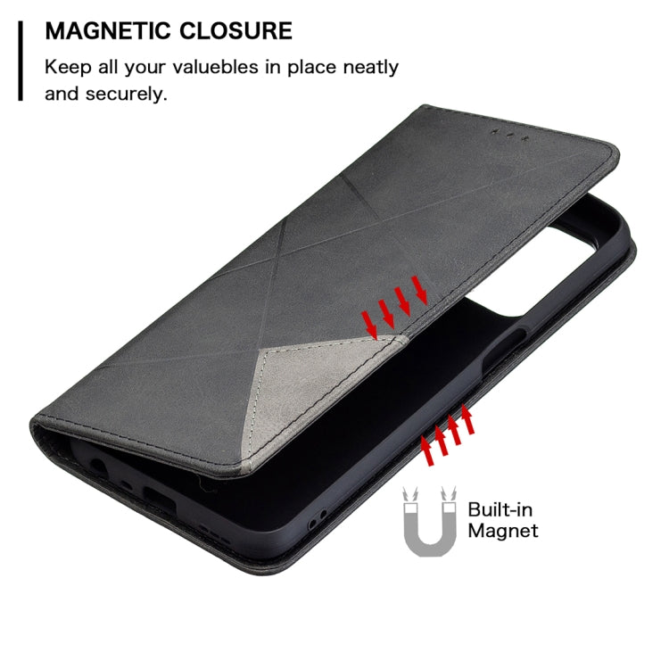 For OPPO A74 5G / A93 5G / A54 5G Rhombus Texture Horizontal Flip Magnetic Leather Case with Holder & Card Slots(Black) by buy2fix