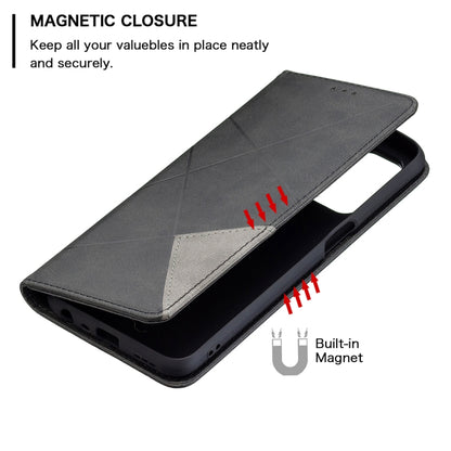 For OPPO A74 5G / A93 5G / A54 5G Rhombus Texture Horizontal Flip Magnetic Leather Case with Holder & Card Slots(Black) by buy2fix