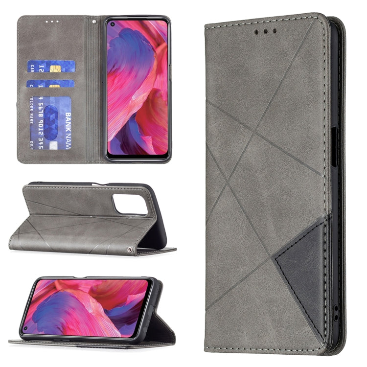 For OPPO A74 5G / A93 5G / A54 5G Rhombus Texture Horizontal Flip Magnetic Leather Case with Holder & Card Slots(Grey) by buy2fix