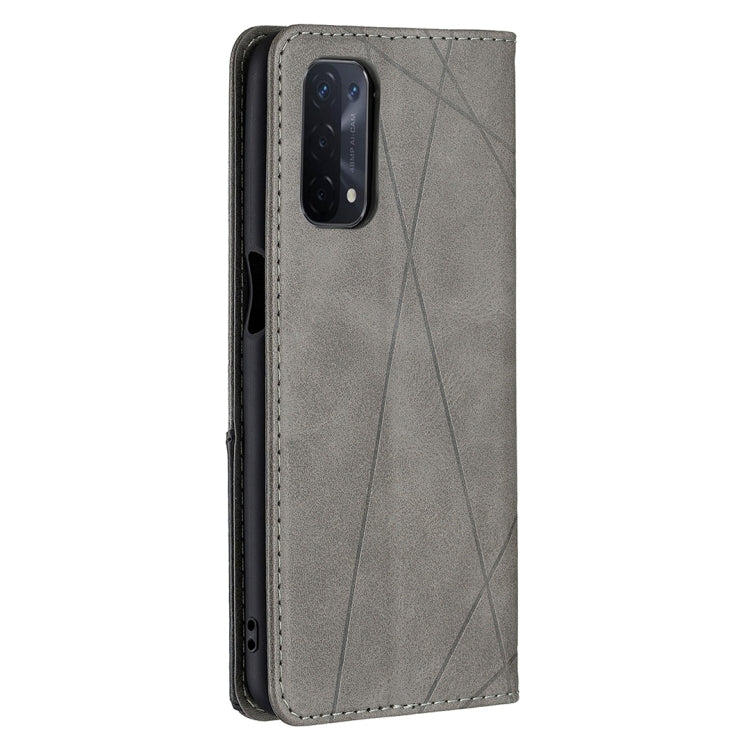 For OPPO A74 5G / A93 5G / A54 5G Rhombus Texture Horizontal Flip Magnetic Leather Case with Holder & Card Slots(Grey) by buy2fix