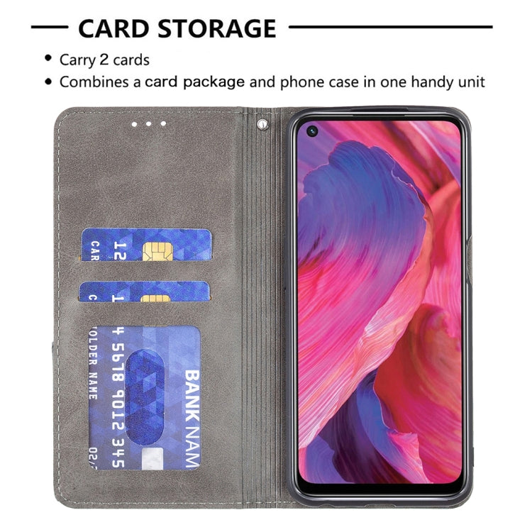 For OPPO A74 5G / A93 5G / A54 5G Rhombus Texture Horizontal Flip Magnetic Leather Case with Holder & Card Slots(Grey) by buy2fix