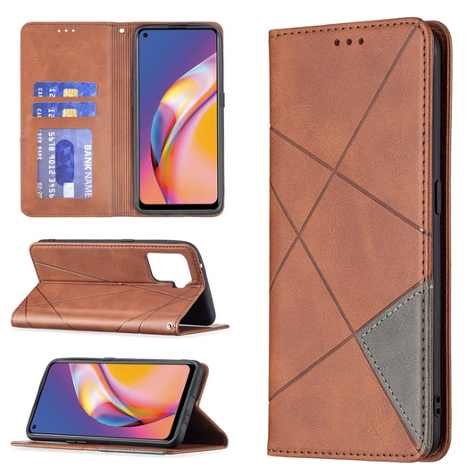 For OPPO A94 4G / Reno 5F / F19 Pro Rhombus Texture Horizontal Flip Magnetic Leather Case with Holder & Card Slots(Brown) by buy2fix