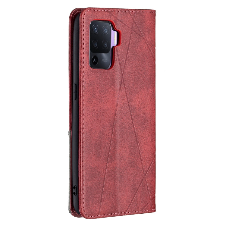 For OPPO A94 4G / Reno 5F / F19 Pro Rhombus Texture Horizontal Flip Magnetic Leather Case with Holder & Card Slots(Red) by buy2fix