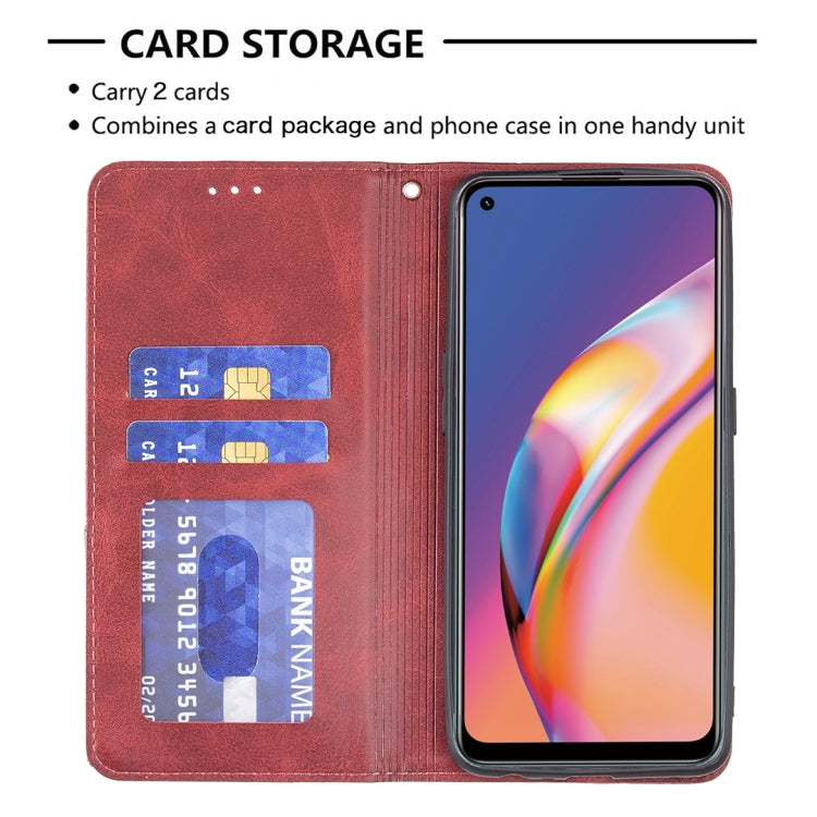 For OPPO A94 4G / Reno 5F / F19 Pro Rhombus Texture Horizontal Flip Magnetic Leather Case with Holder & Card Slots(Red) by buy2fix