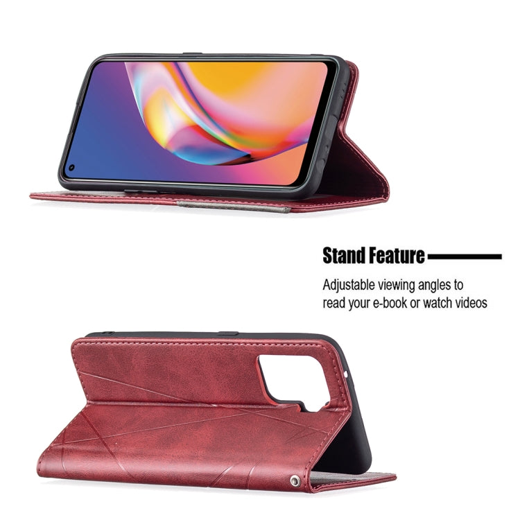 For OPPO A94 4G / Reno 5F / F19 Pro Rhombus Texture Horizontal Flip Magnetic Leather Case with Holder & Card Slots(Red) by buy2fix