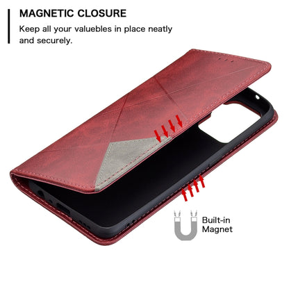 For OPPO A94 4G / Reno 5F / F19 Pro Rhombus Texture Horizontal Flip Magnetic Leather Case with Holder & Card Slots(Red) by buy2fix