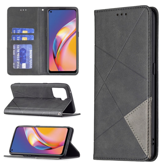 For OPPO A94 4G / Reno 5F / F19 Pro Rhombus Texture Horizontal Flip Magnetic Leather Case with Holder & Card Slots(Black) by buy2fix