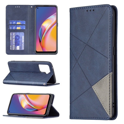 For OPPO A94 4G / Reno 5F / F19 Pro Rhombus Texture Horizontal Flip Magnetic Leather Case with Holder & Card Slots(Blue) by buy2fix