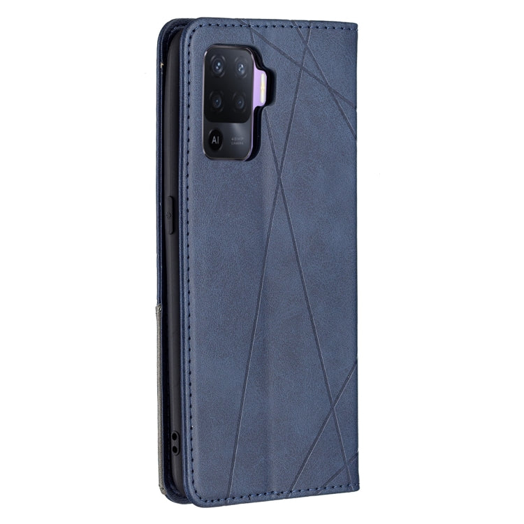 For OPPO A94 4G / Reno 5F / F19 Pro Rhombus Texture Horizontal Flip Magnetic Leather Case with Holder & Card Slots(Blue) by buy2fix
