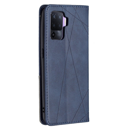 For OPPO A94 4G / Reno 5F / F19 Pro Rhombus Texture Horizontal Flip Magnetic Leather Case with Holder & Card Slots(Blue) by buy2fix