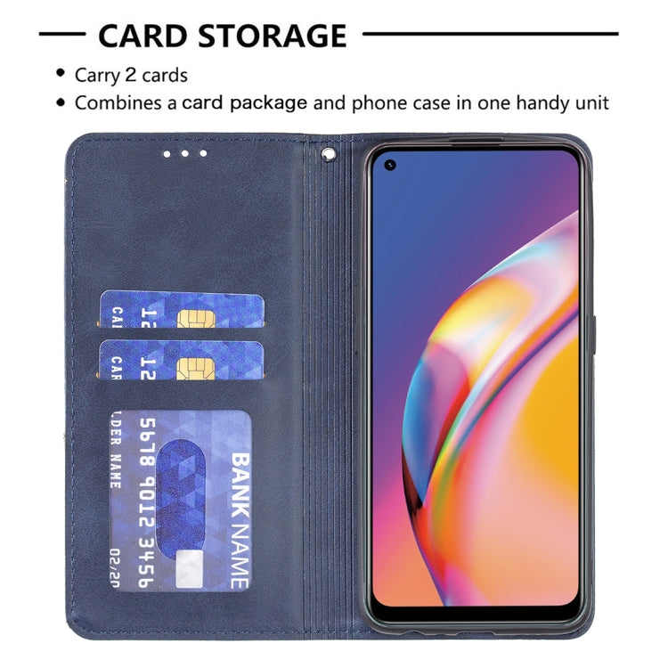 For OPPO A94 4G / Reno 5F / F19 Pro Rhombus Texture Horizontal Flip Magnetic Leather Case with Holder & Card Slots(Blue) by buy2fix