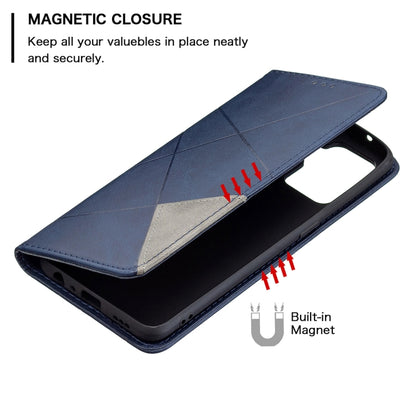 For OPPO A94 4G / Reno 5F / F19 Pro Rhombus Texture Horizontal Flip Magnetic Leather Case with Holder & Card Slots(Blue) by buy2fix