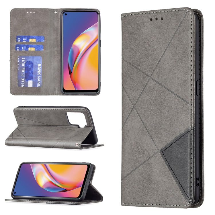 For OPPO A94 4G / Reno 5F / F19 Pro Rhombus Texture Horizontal Flip Magnetic Leather Case with Holder & Card Slots(Grey) by buy2fix