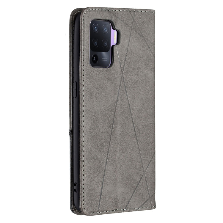 For OPPO A94 4G / Reno 5F / F19 Pro Rhombus Texture Horizontal Flip Magnetic Leather Case with Holder & Card Slots(Grey) by buy2fix