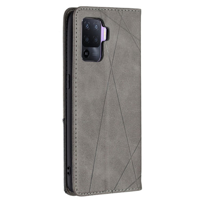For OPPO A94 4G / Reno 5F / F19 Pro Rhombus Texture Horizontal Flip Magnetic Leather Case with Holder & Card Slots(Grey) by buy2fix