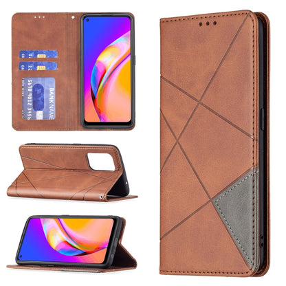 For OPPO A94 5G / F19 Pro Plus / Reno5 Z 5G Rhombus Texture Horizontal Flip Magnetic Leather Case with Holder & Card Slots(Brown) by buy2fix