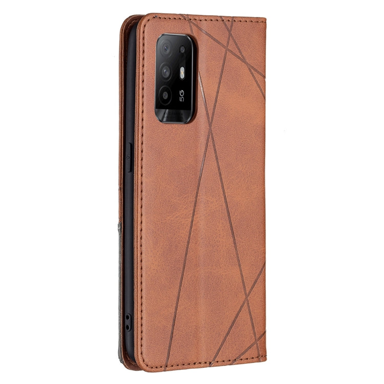 For OPPO A94 5G / F19 Pro Plus / Reno5 Z 5G Rhombus Texture Horizontal Flip Magnetic Leather Case with Holder & Card Slots(Brown) by buy2fix