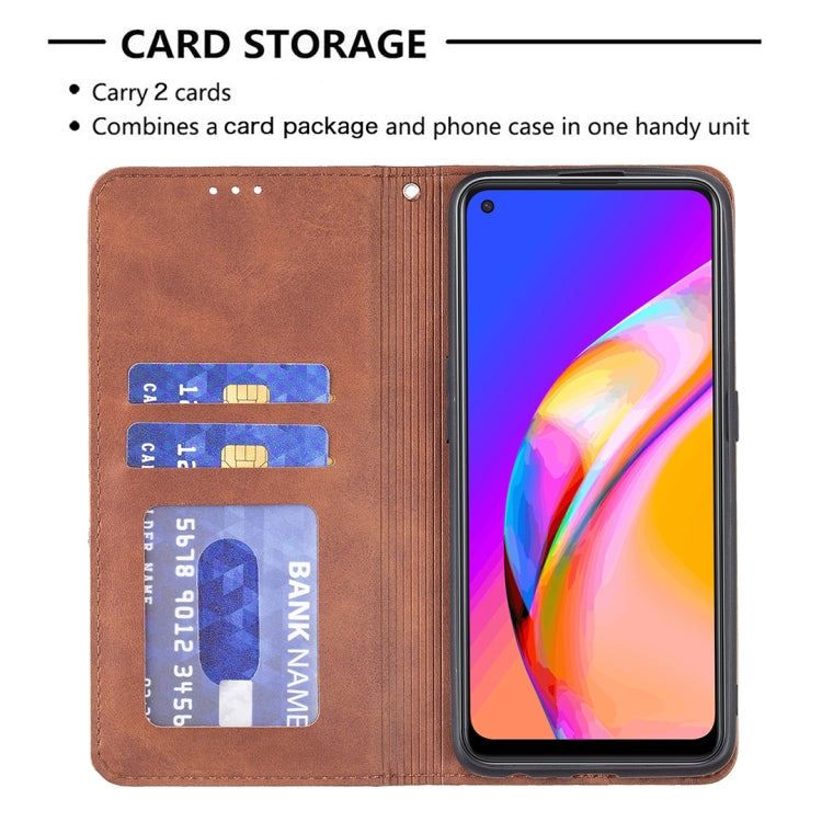 For OPPO A94 5G / F19 Pro Plus / Reno5 Z 5G Rhombus Texture Horizontal Flip Magnetic Leather Case with Holder & Card Slots(Brown) by buy2fix