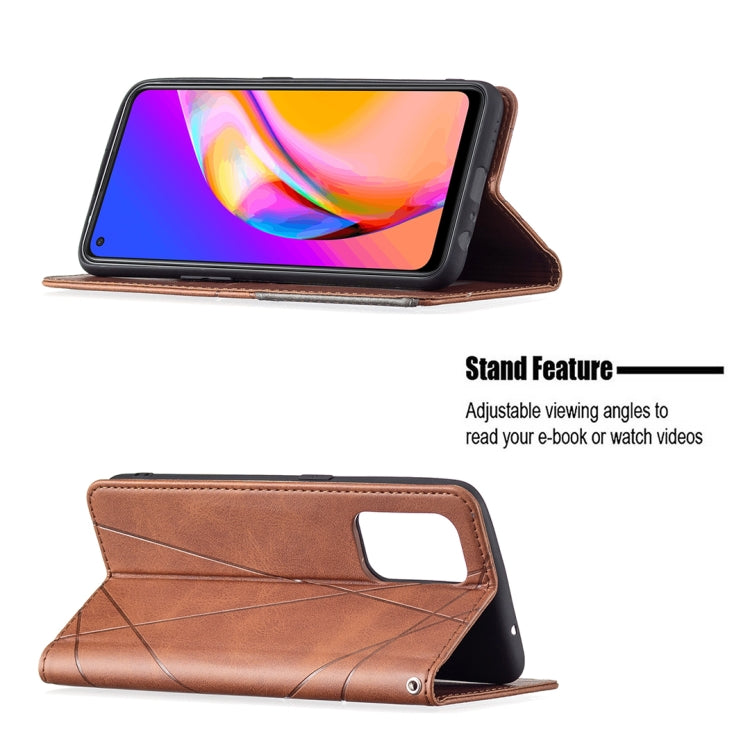 For OPPO A94 5G / F19 Pro Plus / Reno5 Z 5G Rhombus Texture Horizontal Flip Magnetic Leather Case with Holder & Card Slots(Brown) by buy2fix