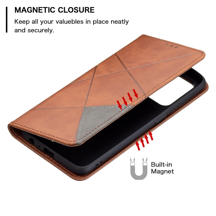 For OPPO A94 5G / F19 Pro Plus / Reno5 Z 5G Rhombus Texture Horizontal Flip Magnetic Leather Case with Holder & Card Slots(Brown) by buy2fix