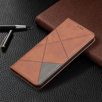 For OPPO A94 5G / F19 Pro Plus / Reno5 Z 5G Rhombus Texture Horizontal Flip Magnetic Leather Case with Holder & Card Slots(Brown) by buy2fix