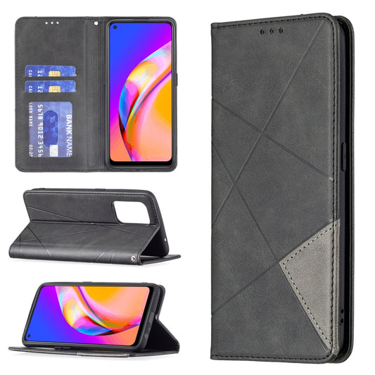 For OPPO A94 5G / F19 Pro Plus / Reno5 Z 5G Rhombus Texture Horizontal Flip Magnetic Leather Case with Holder & Card Slots(Black) by buy2fix