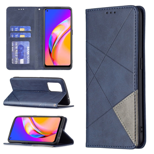 For OPPO A94 5G / F19 Pro Plus / Reno5 Z 5G Rhombus Texture Horizontal Flip Magnetic Leather Case with Holder & Card Slots(Blue) by buy2fix