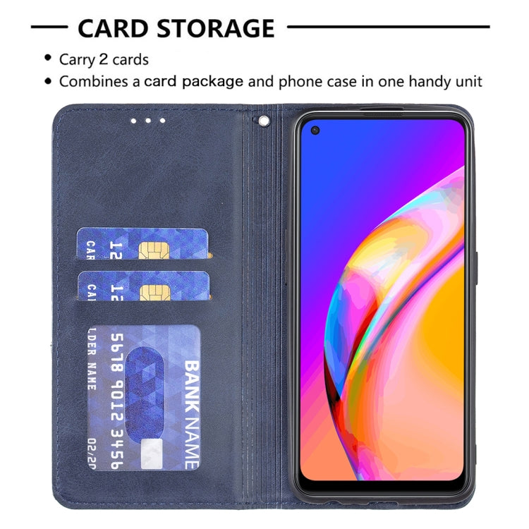 For OPPO A94 5G / F19 Pro Plus / Reno5 Z 5G Rhombus Texture Horizontal Flip Magnetic Leather Case with Holder &amp; Card Slots(Blue) by buy2fix