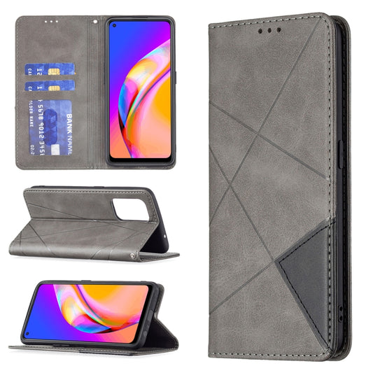 For OPPO A94 5G / F19 Pro Plus / Reno5 Z 5G Rhombus Texture Horizontal Flip Magnetic Leather Case with Holder & Card Slots(Grey) by buy2fix